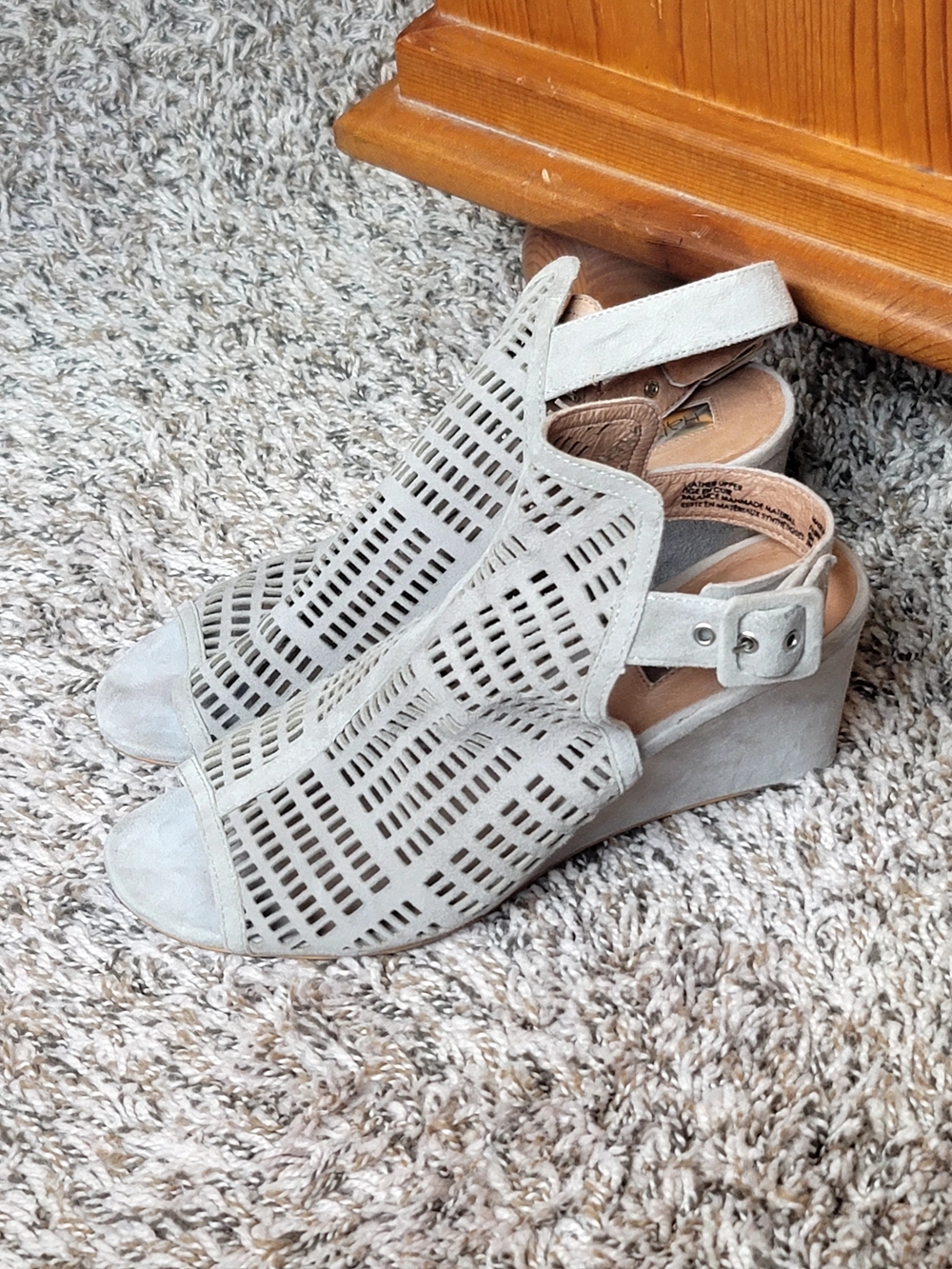 Halogen Light Gray Suede Cutout Wedge Sandals